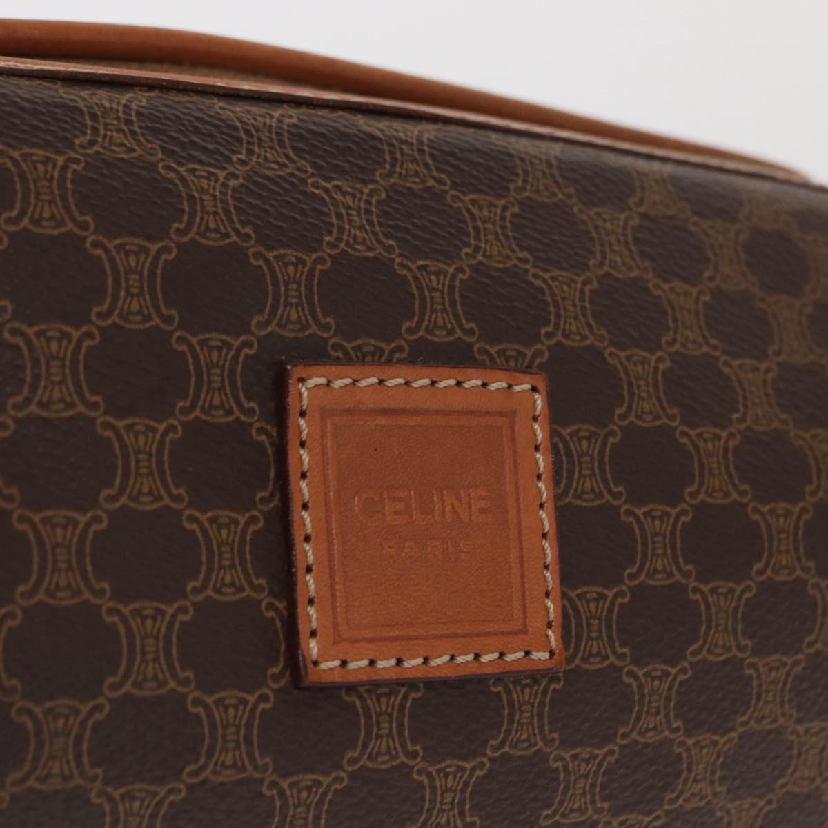 CELINE Macadam Canvas Pouch PVC Leather Brown Gold Auth ki6357