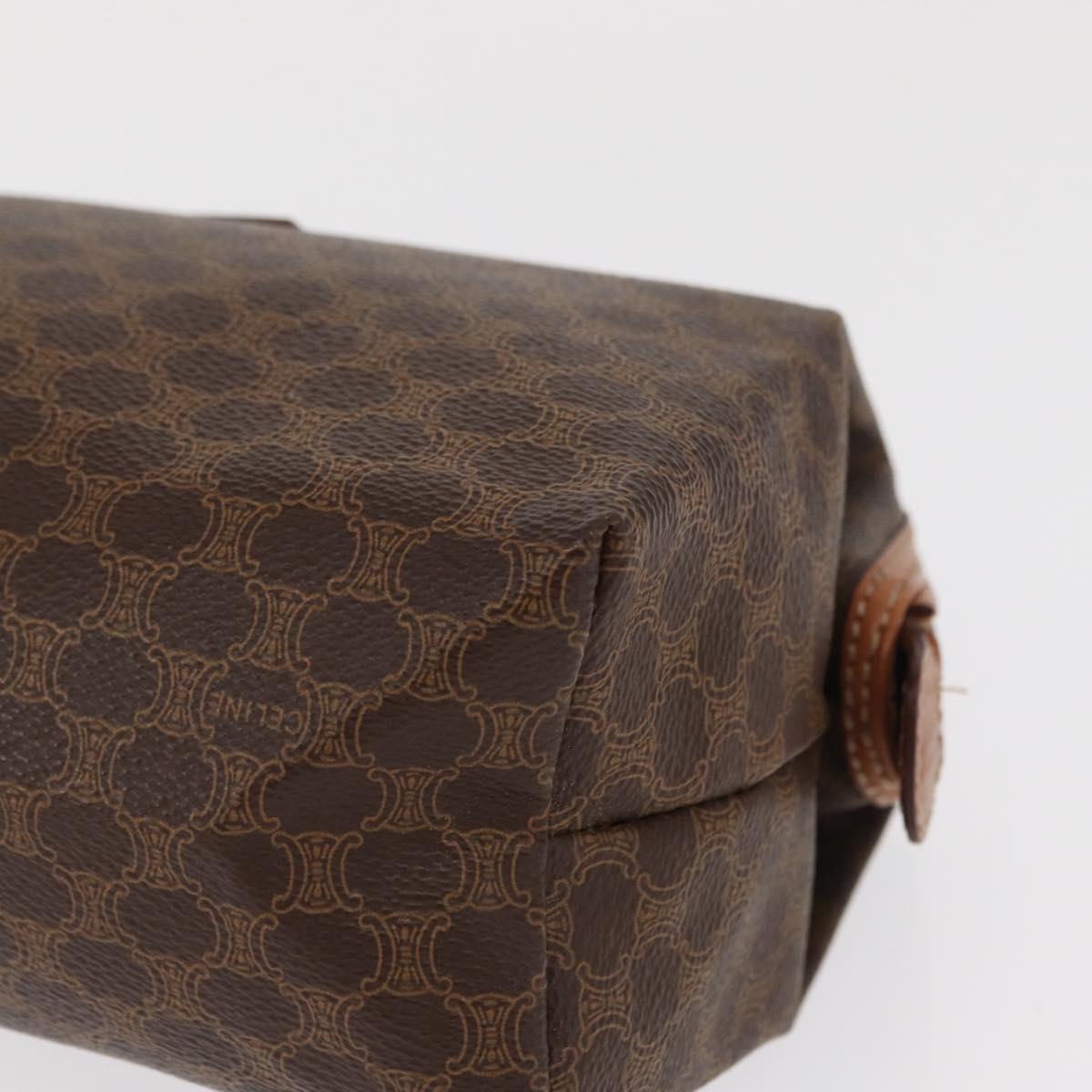 CELINE Macadam Canvas Pouch PVC Leather Brown Gold Auth ki6357