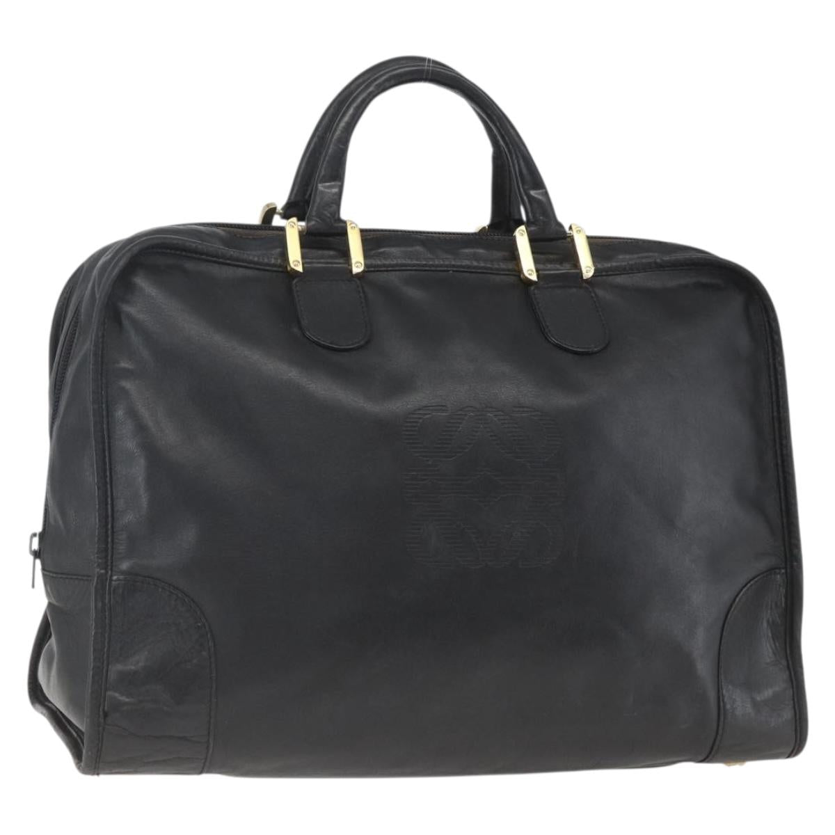 LOEWE Anagram Amazona 40 Hand Bag Leather Gold Black Auth ki6358