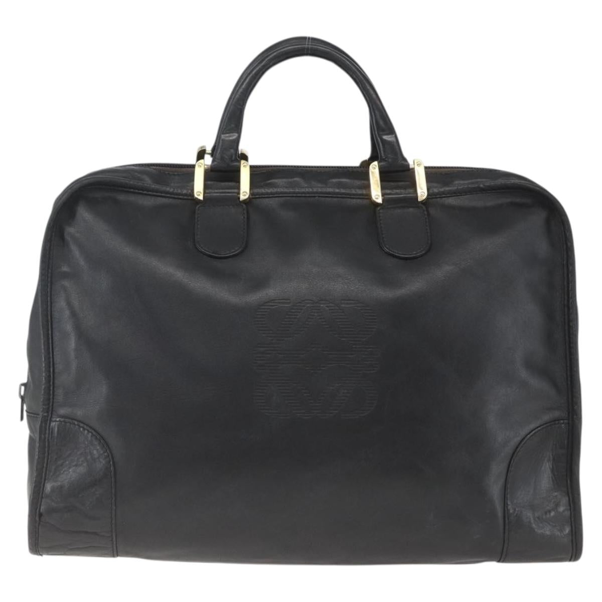 LOEWE Anagram Amazona 40 Hand Bag Leather Gold Black Auth ki6358