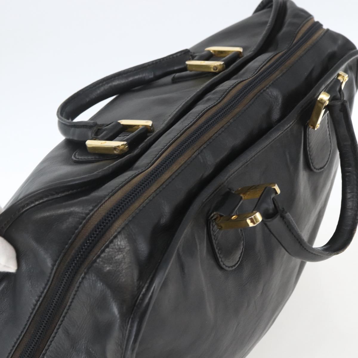 LOEWE Anagram Amazona 40 Hand Bag Leather Gold Black Auth ki6358