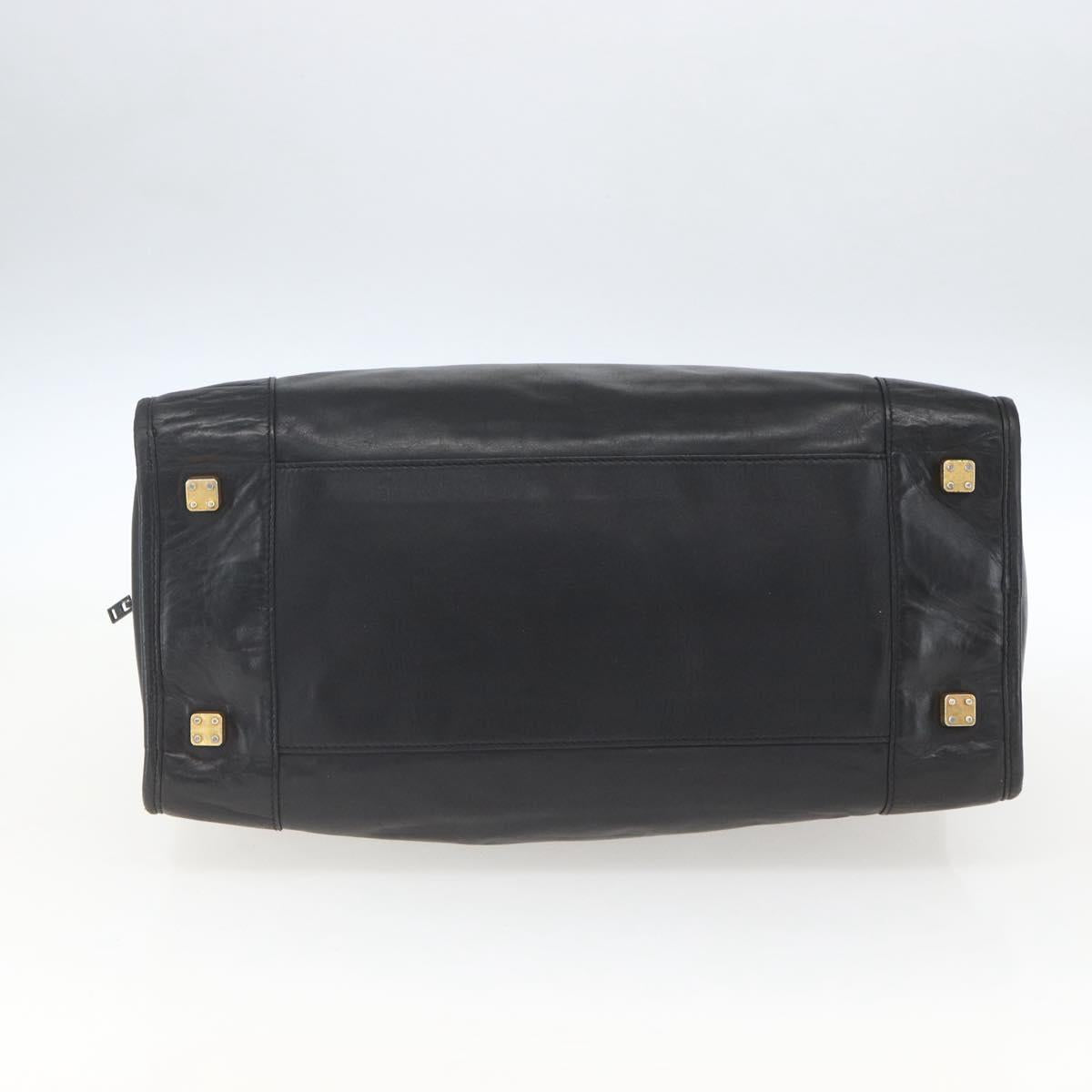 LOEWE Anagram Amazona 40 Hand Bag Leather Gold Black Auth ki6358