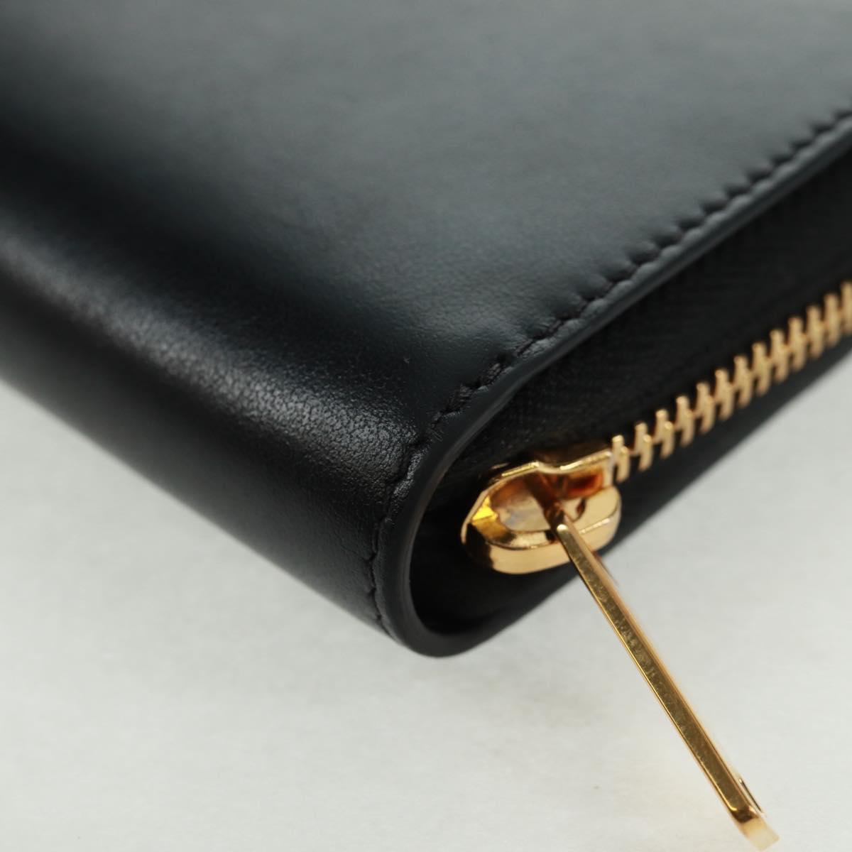 CELINE Triomphe Wallet Leather Black Auth ki6366M