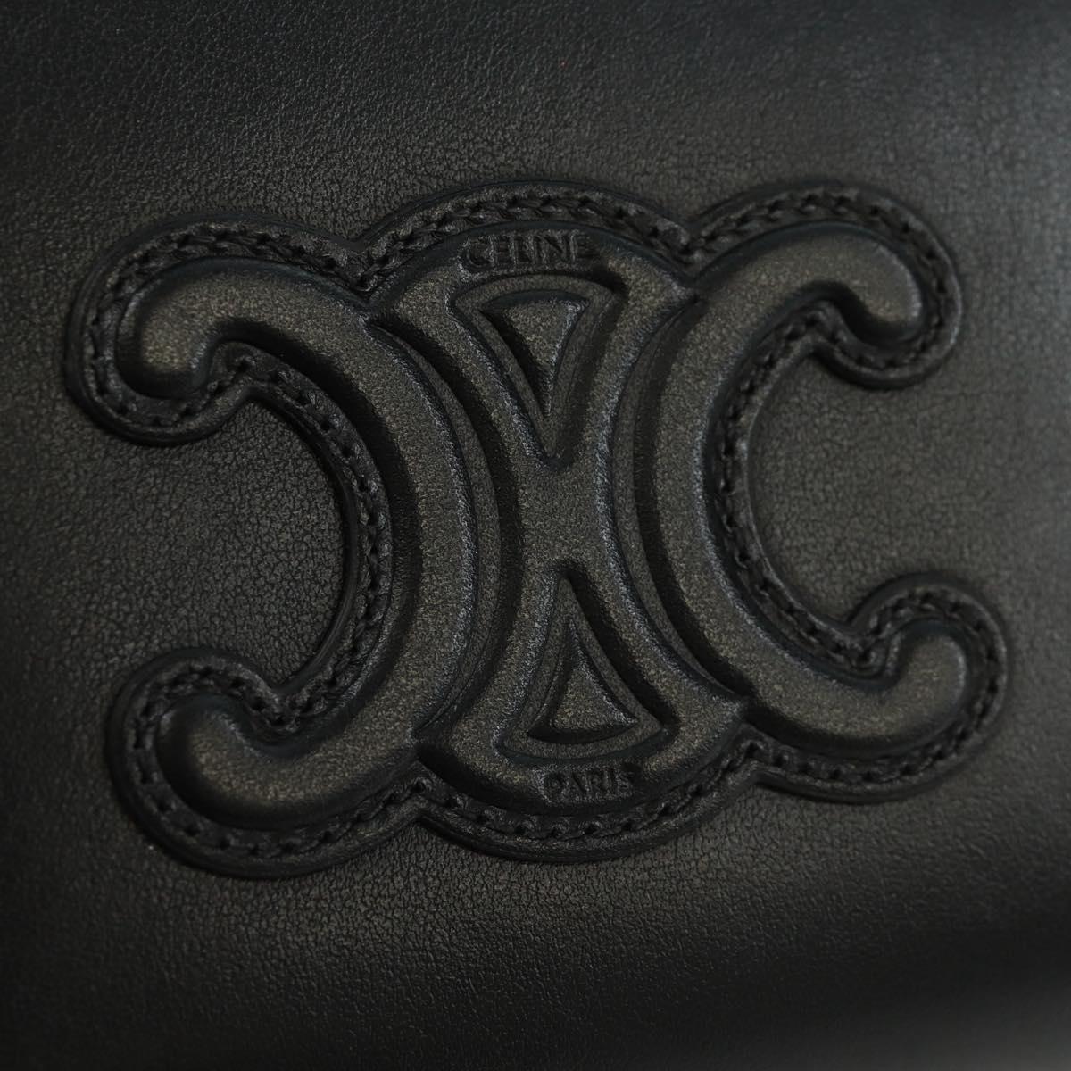CELINE Triomphe Wallet Leather Black Auth ki6366M