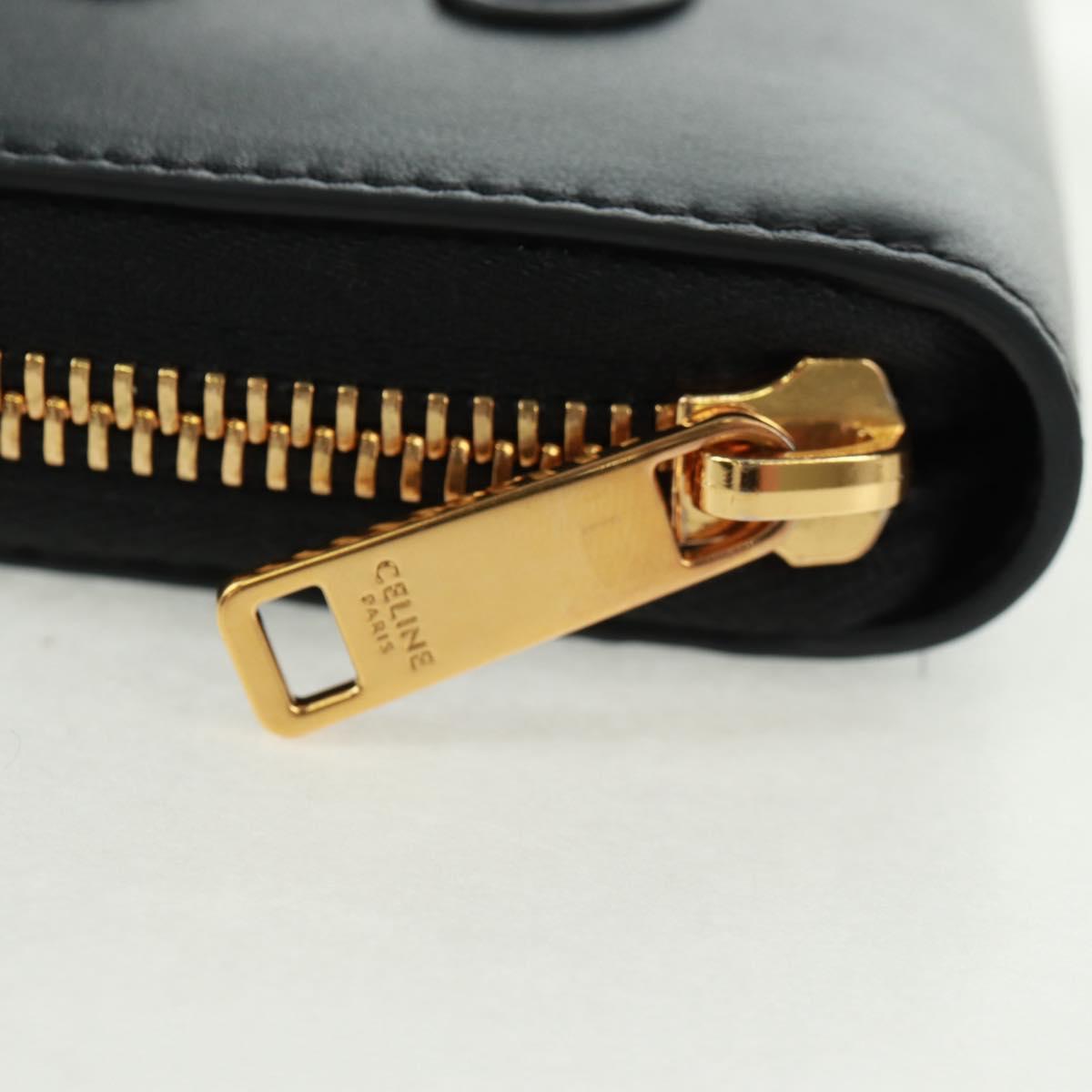 CELINE Triomphe Wallet Leather Black Auth ki6366M