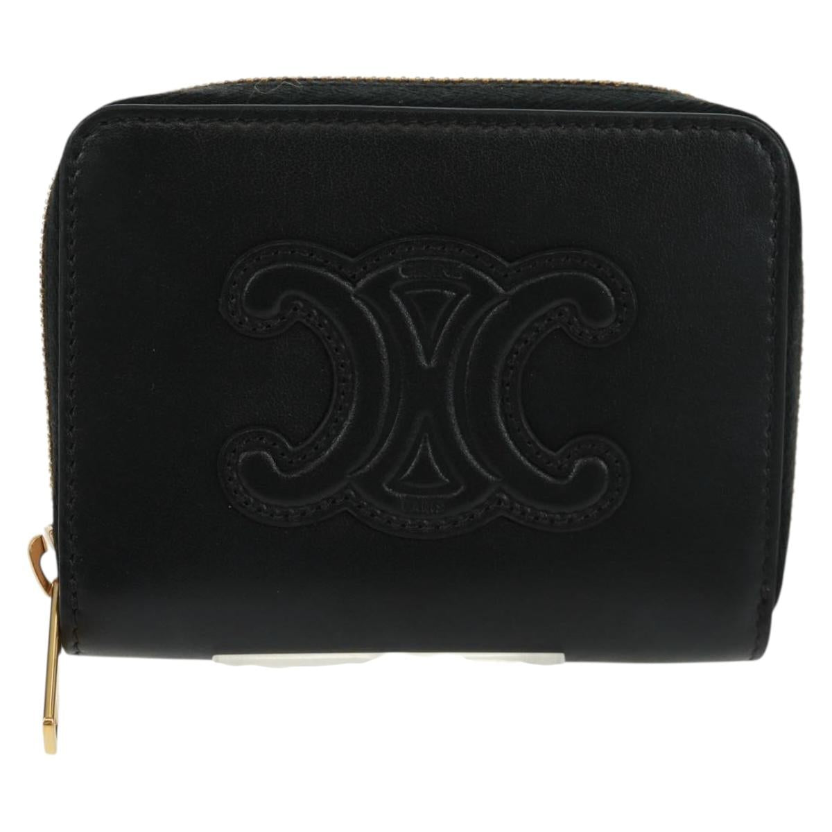 CELINE Triomphe Wallet Leather Black Auth ki6366M