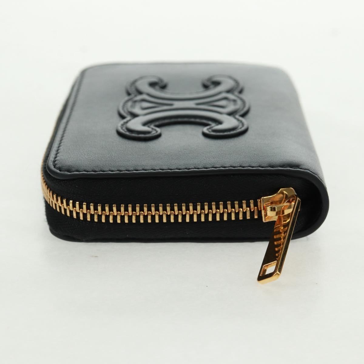 CELINE Triomphe Wallet Leather Black Auth ki6366M