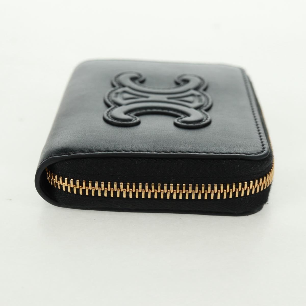 CELINE Triomphe Wallet Leather Black Auth ki6366M