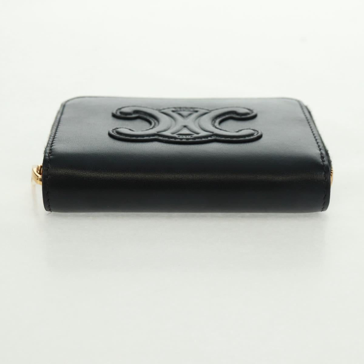 CELINE Triomphe Wallet Leather Black Auth ki6366M