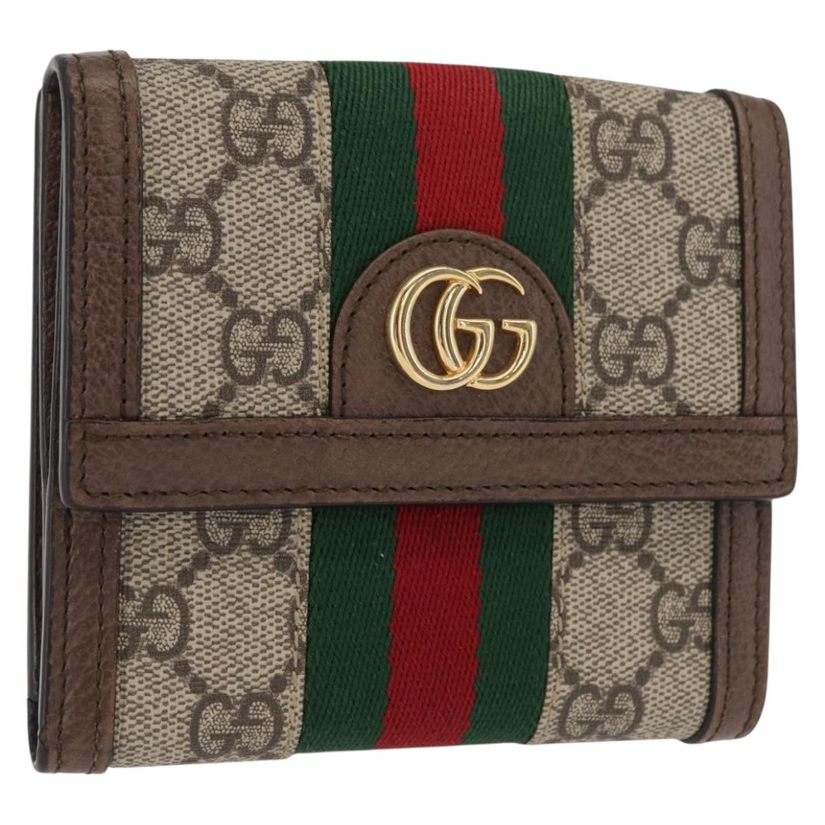 GUCCI GG Supreme Web Sherry Line Wallet PVC Beige Red 523173 Auth ki6372V