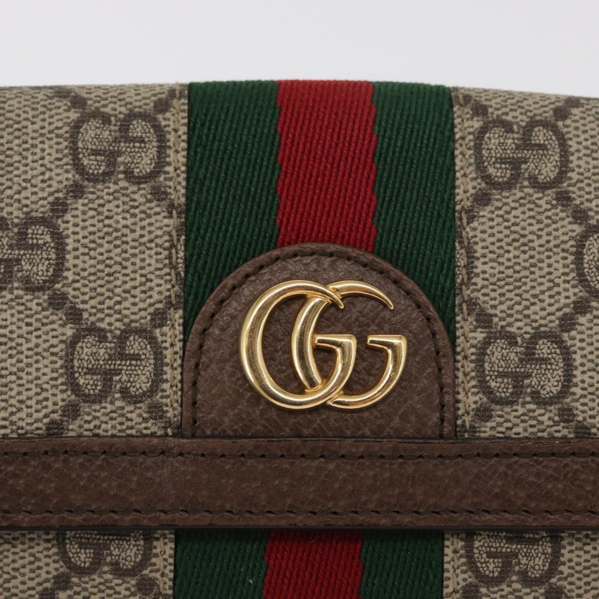 GUCCI GG Supreme Web Sherry Line Wallet PVC Beige Red 523173 Auth ki6372V