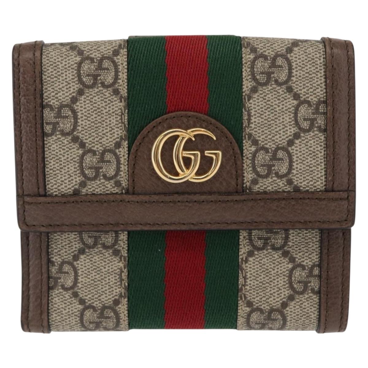 GUCCI GG Supreme Web Sherry Line Wallet PVC Beige Red 523173 Auth ki6372V