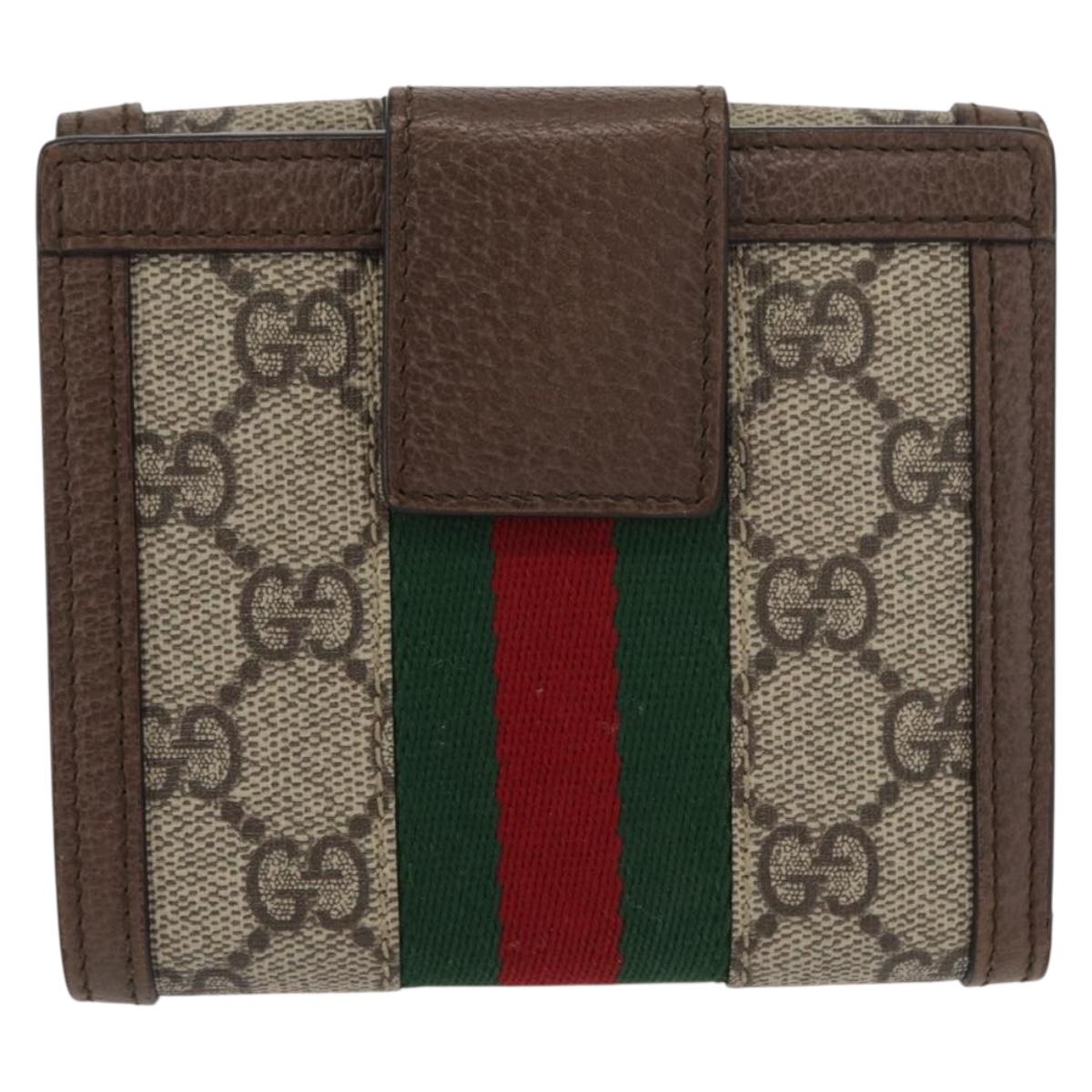 GUCCI GG Supreme Web Sherry Line Wallet PVC Beige Red 523173 Auth ki6372V