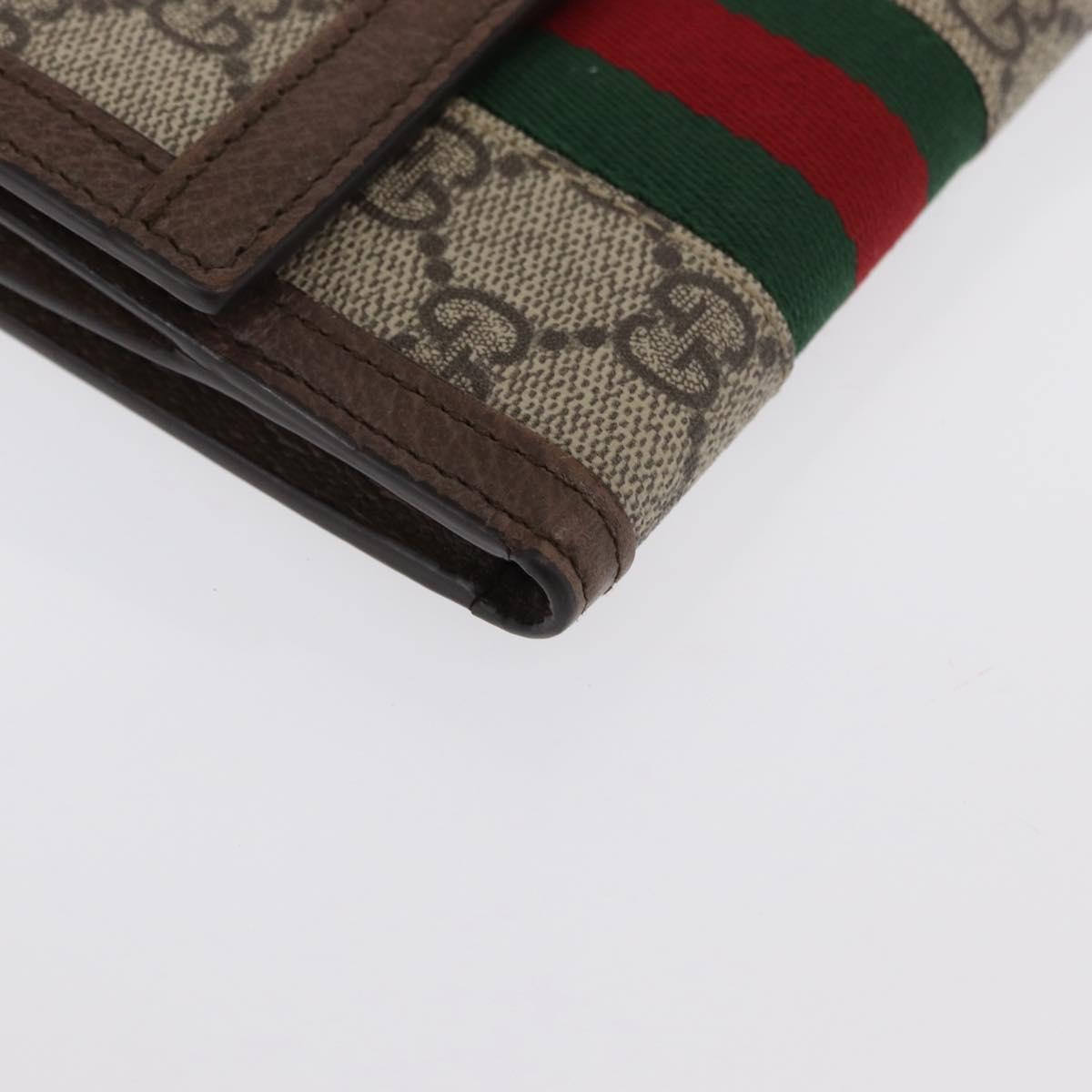 GUCCI GG Supreme Web Sherry Line Wallet PVC Beige Red 523173 Auth ki6372V