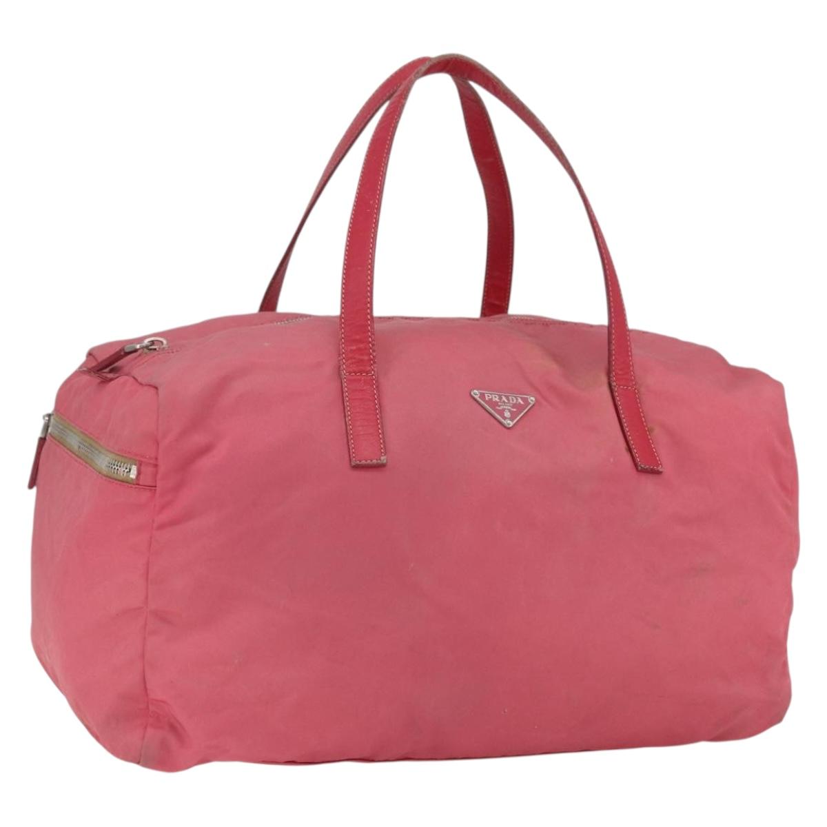 PRADA Boston Bag Nylon Pink Silver Auth ki6378