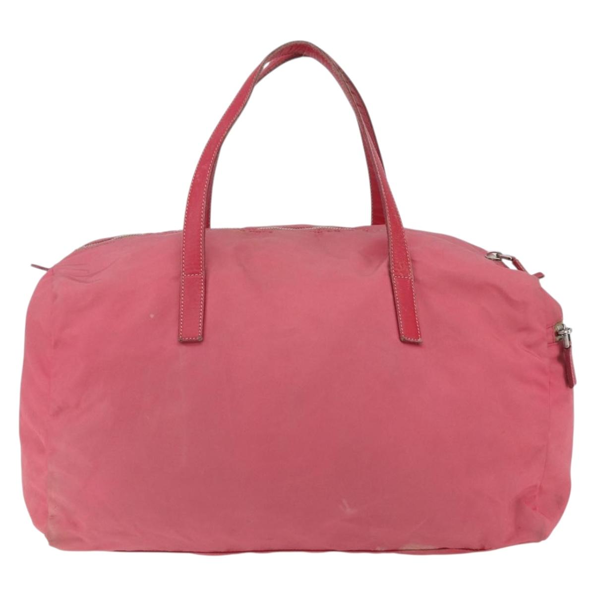 PRADA Boston Bag Nylon Pink Silver Auth ki6378