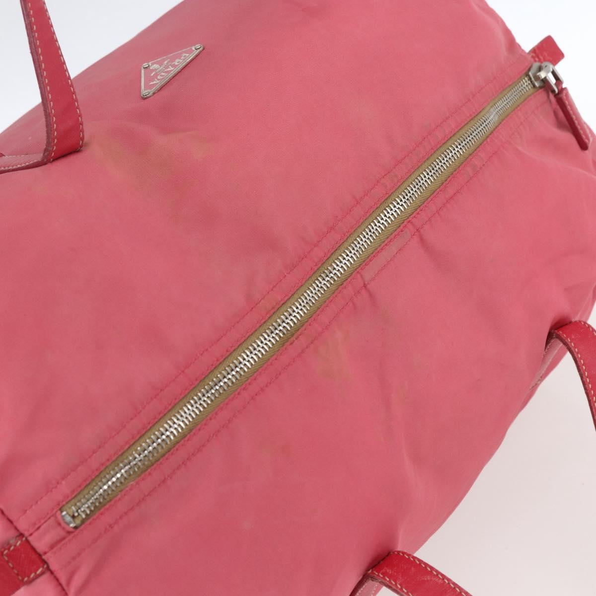 PRADA Boston Bag Nylon Pink Silver Auth ki6378