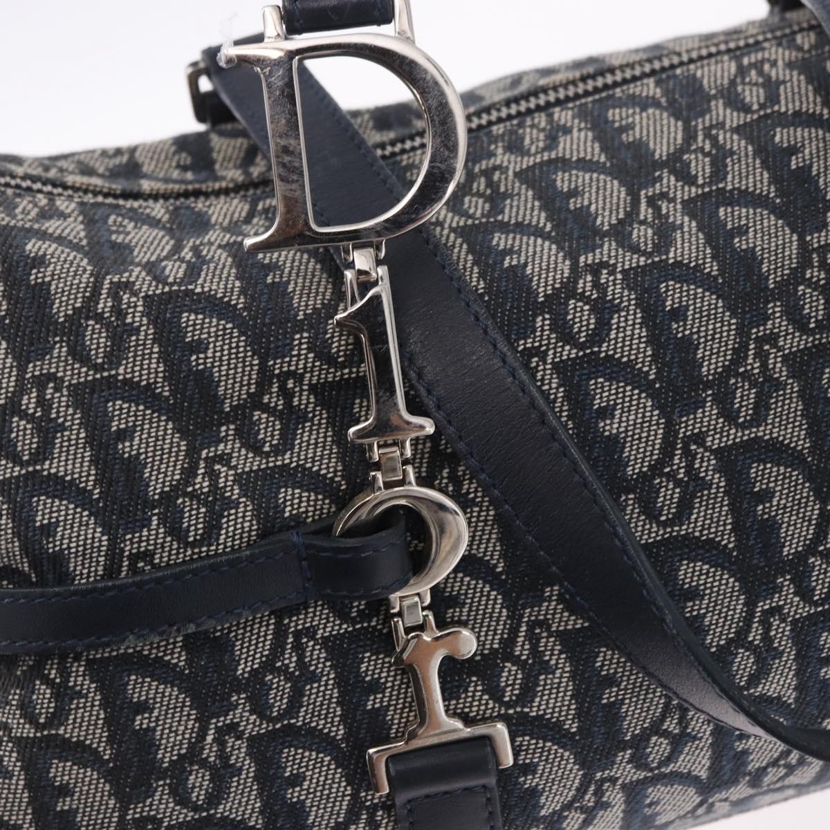Christian Dior Trotter Canvas Hand Bag Navy Silver Auth ki6384
