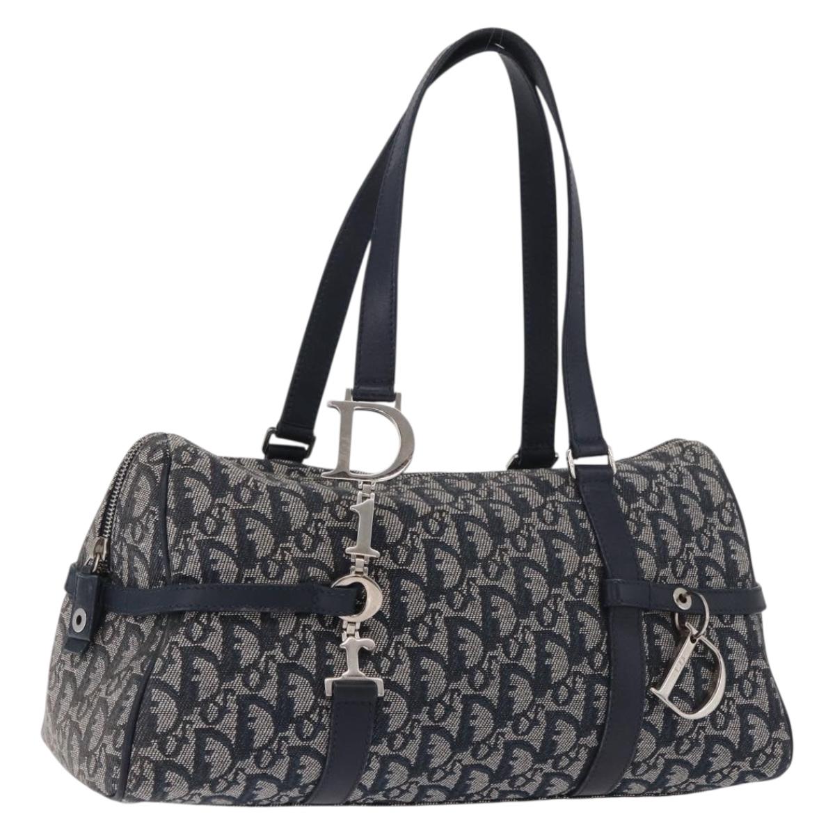 Christian Dior Trotter Canvas Hand Bag Navy Silver Auth ki6384