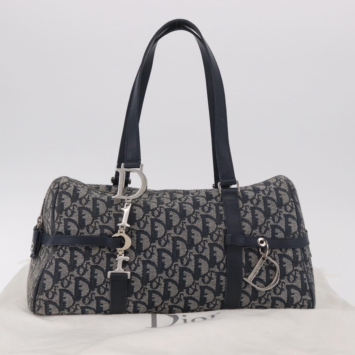 Christian Dior Trotter Canvas Hand Bag Navy Silver Auth ki6384