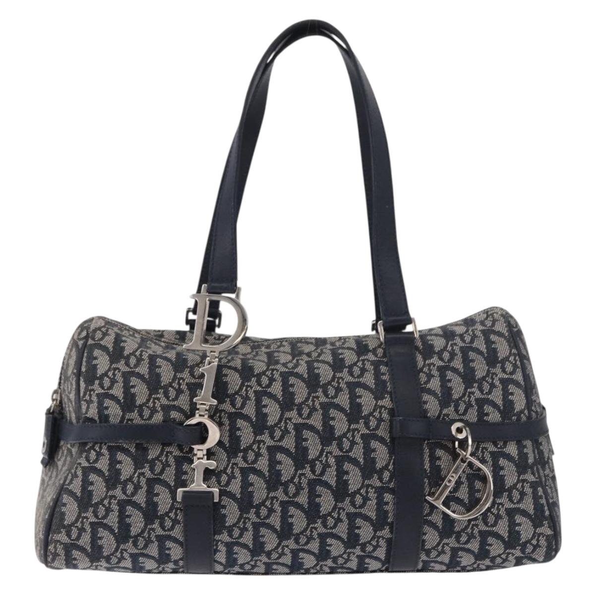 Christian Dior Trotter Canvas Hand Bag Navy Silver Auth ki6384