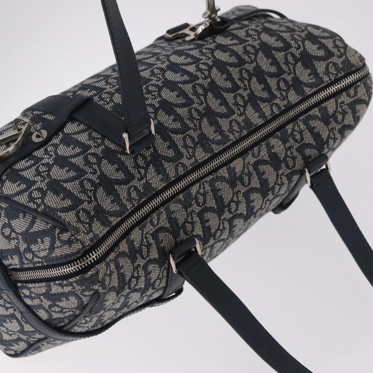 Christian Dior Trotter Canvas Hand Bag Navy Silver Auth ki6384