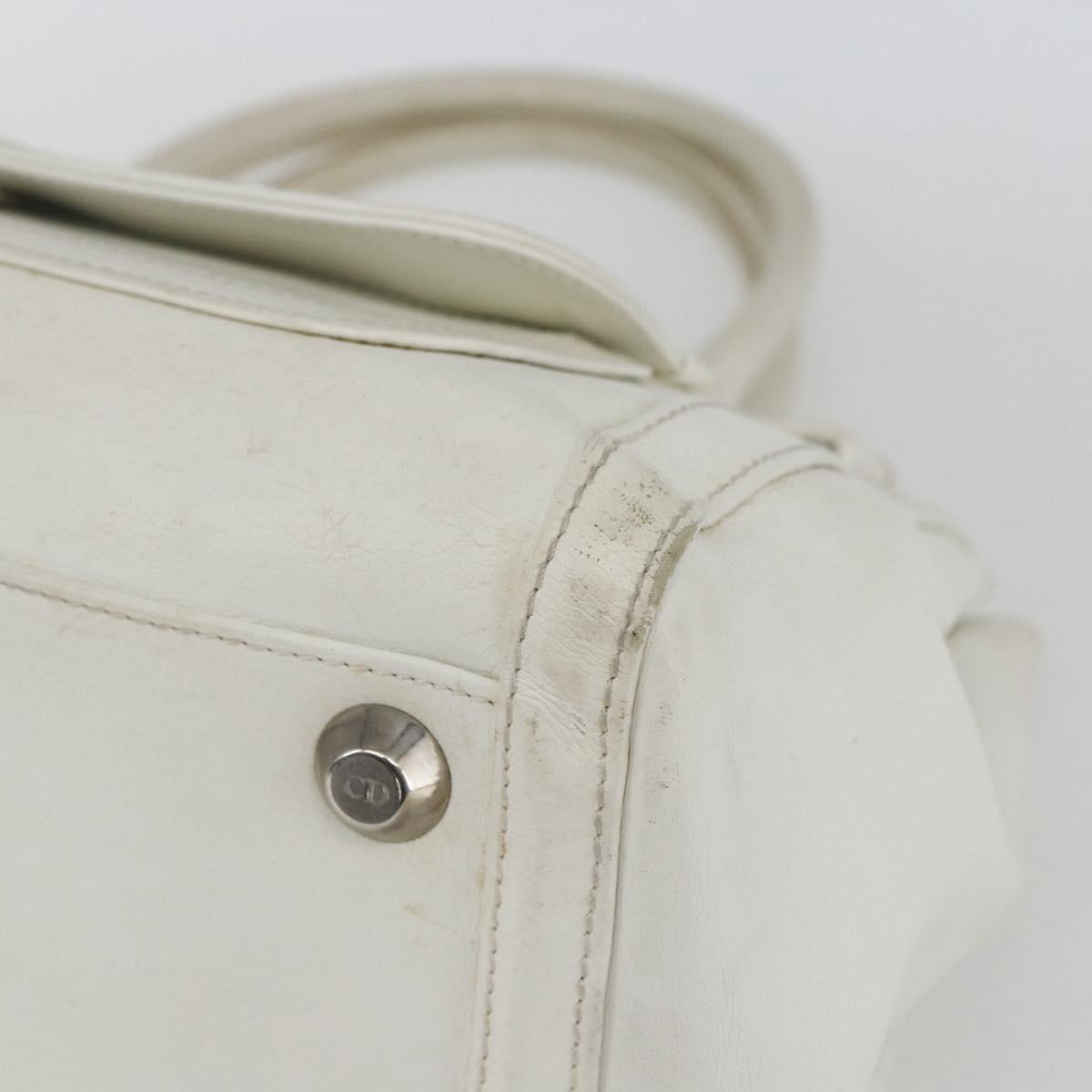 Christian Dior Hand Bag Leather White Silver Auth ki6385