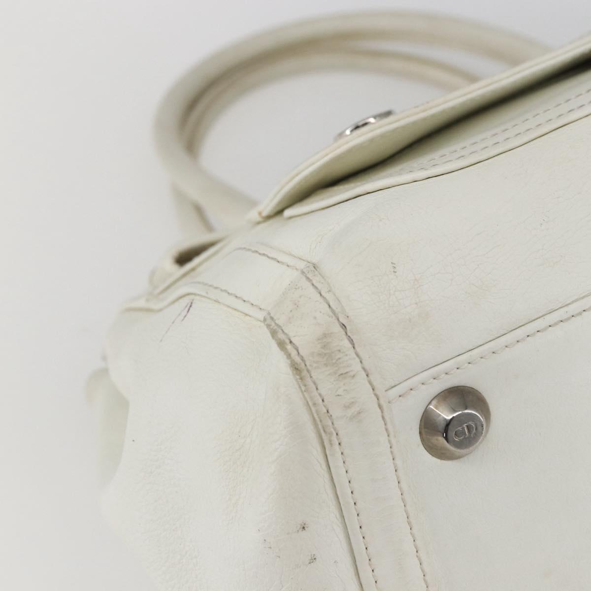 Christian Dior Hand Bag Leather White Silver Auth ki6385