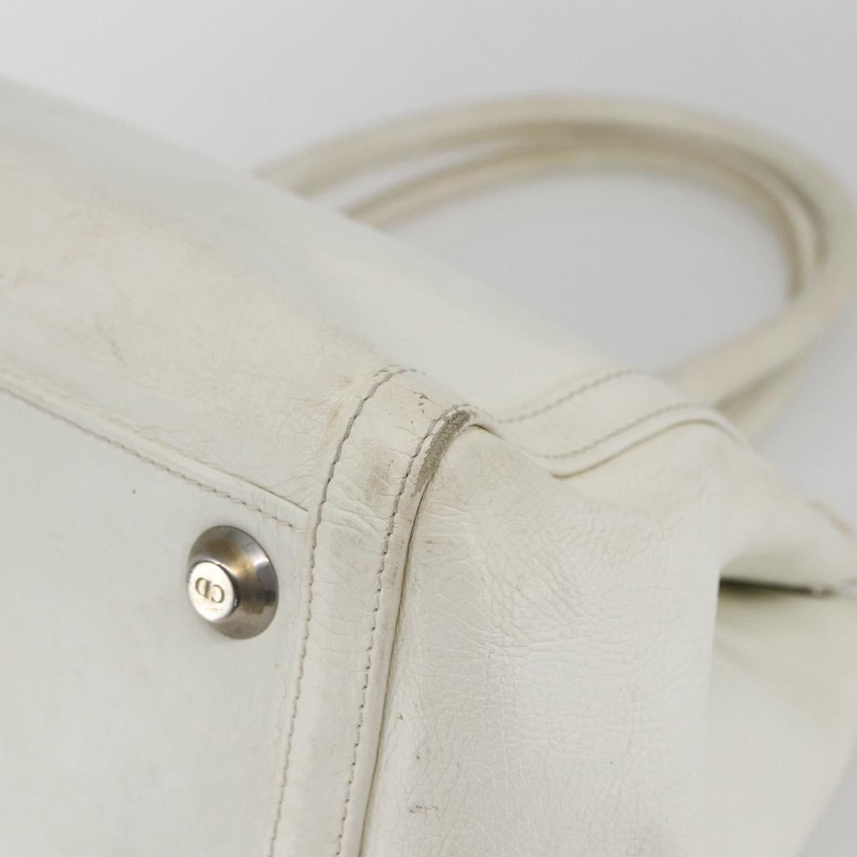 Christian Dior Hand Bag Leather White Silver Auth ki6385