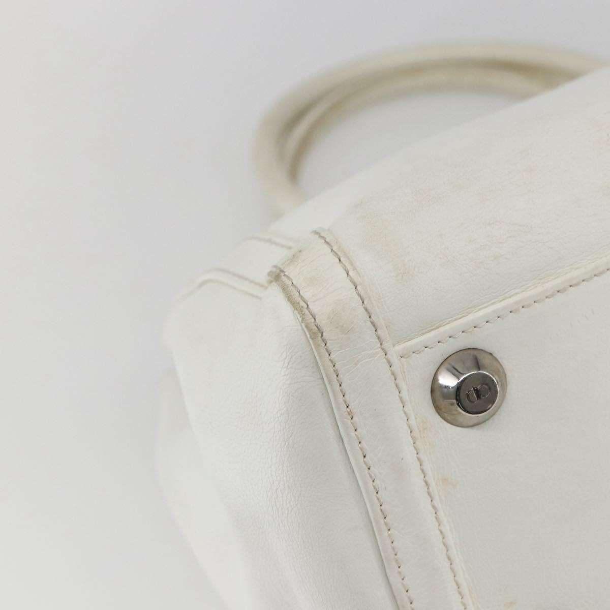 Christian Dior Hand Bag Leather White Silver Auth ki6385