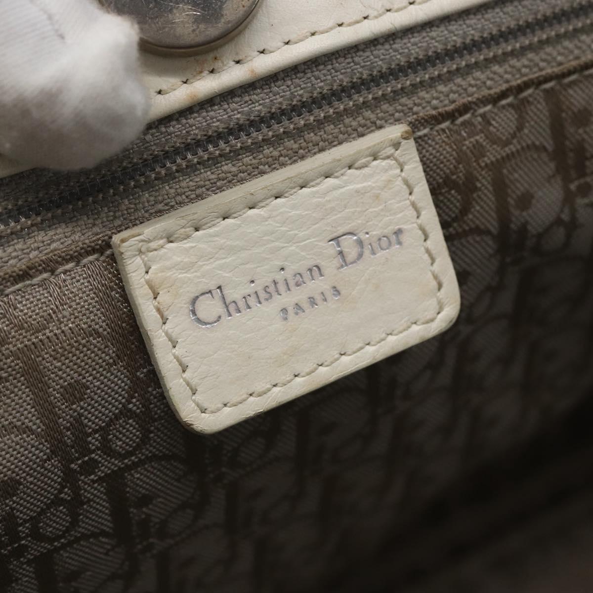 Christian Dior Hand Bag Leather White Silver Auth ki6385