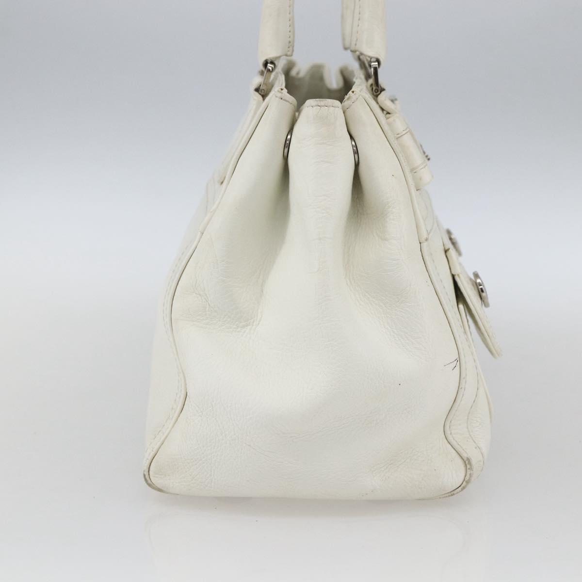 Christian Dior Hand Bag Leather White Silver Auth ki6385