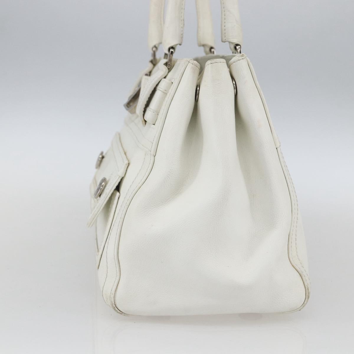 Christian Dior Hand Bag Leather White Silver Auth ki6385