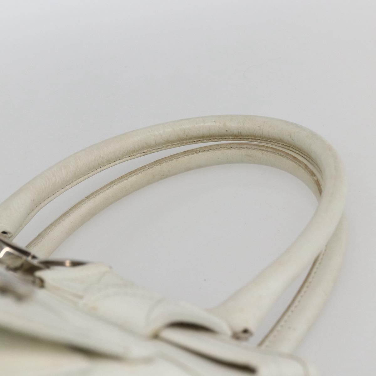 Christian Dior Hand Bag Leather White Silver Auth ki6385