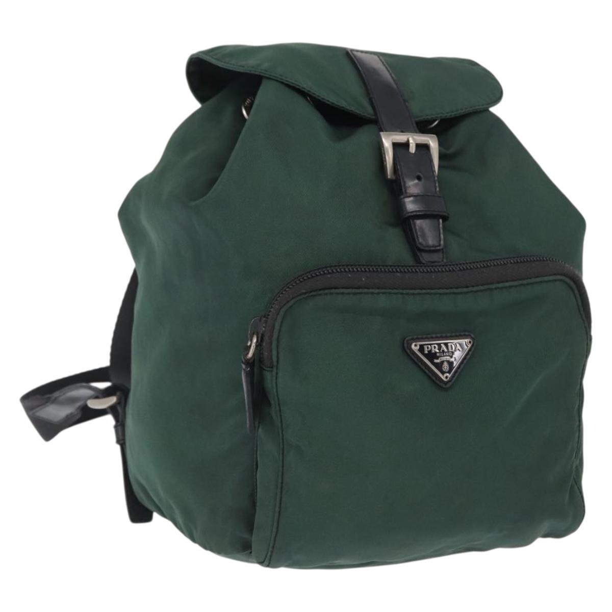 PRADA Backpack Nylon Green Silver Auth ki6395