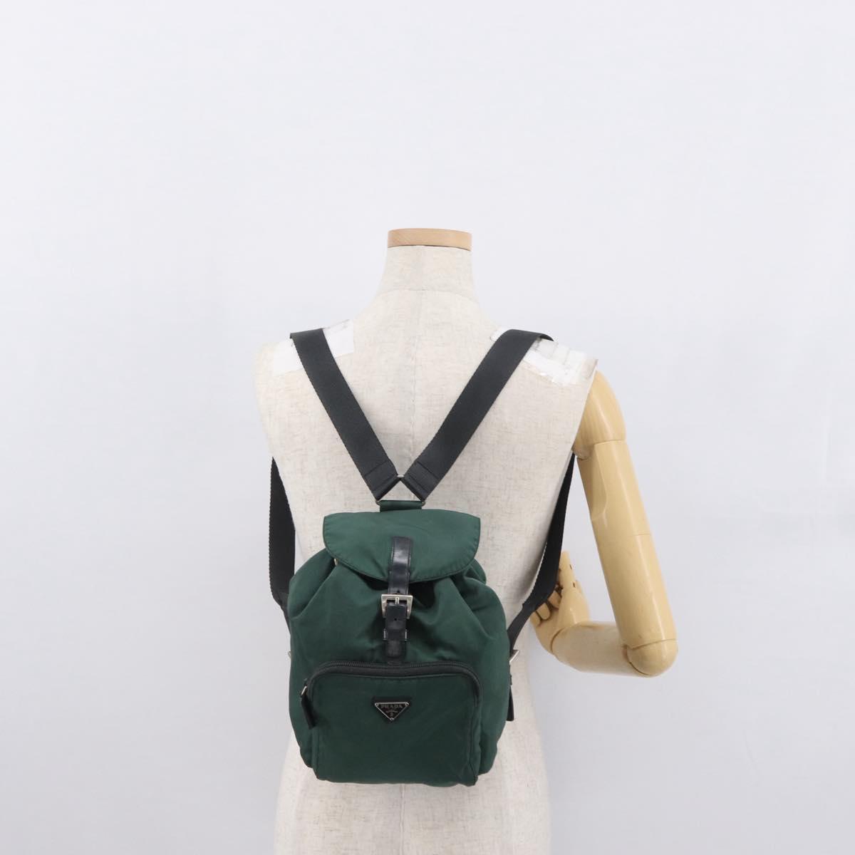 PRADA Backpack Nylon Green Silver Auth ki6395
