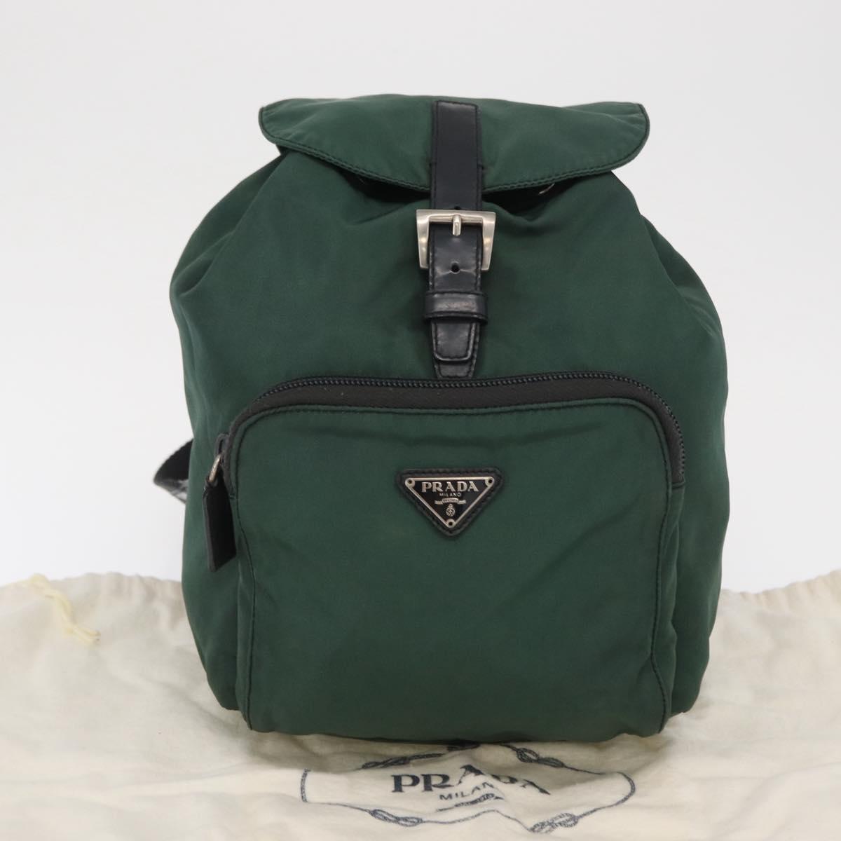 PRADA Backpack Nylon Green Silver Auth ki6395