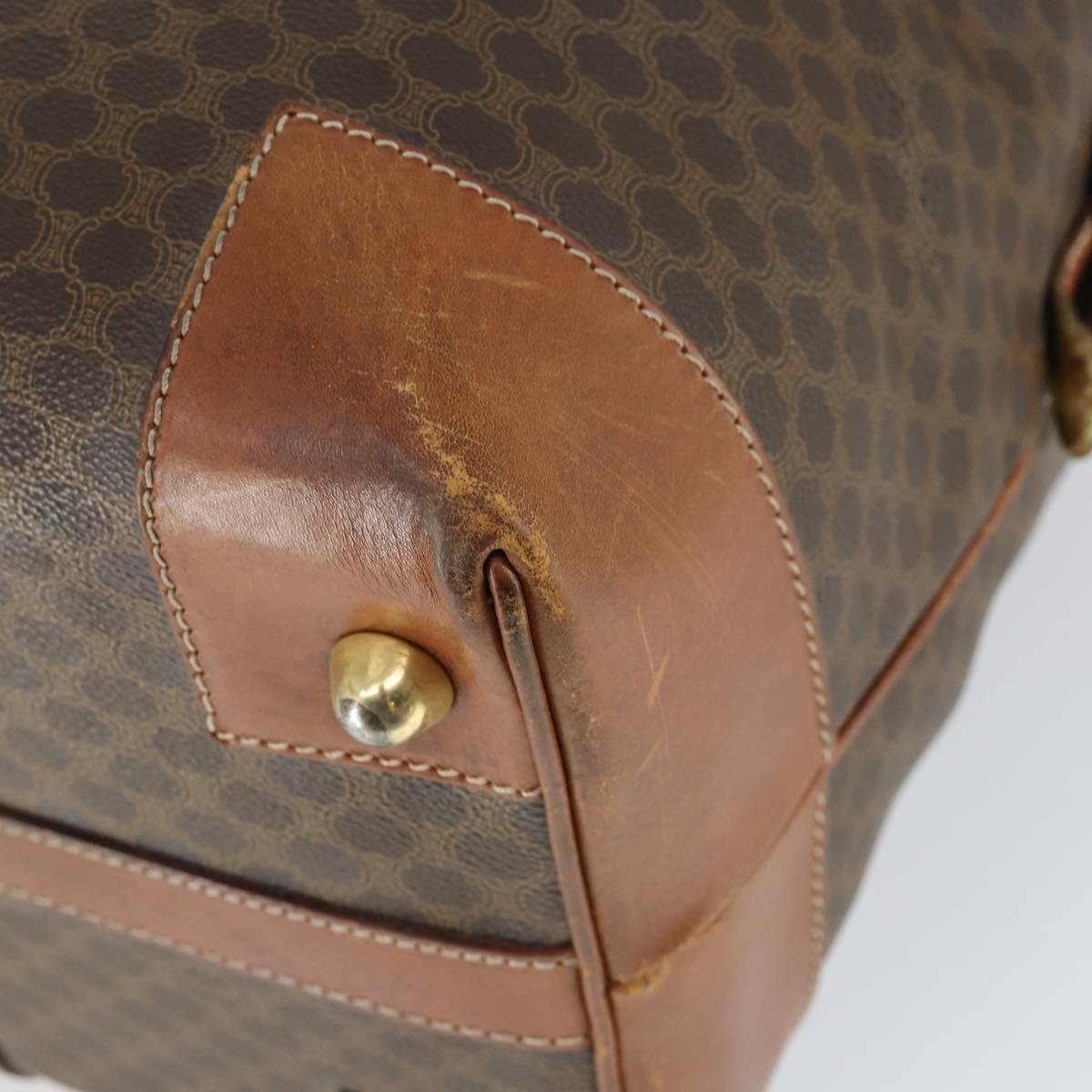 CELINE Macadam Canvas Boston Bag PVC Leather Brown Gold Auth ki6396