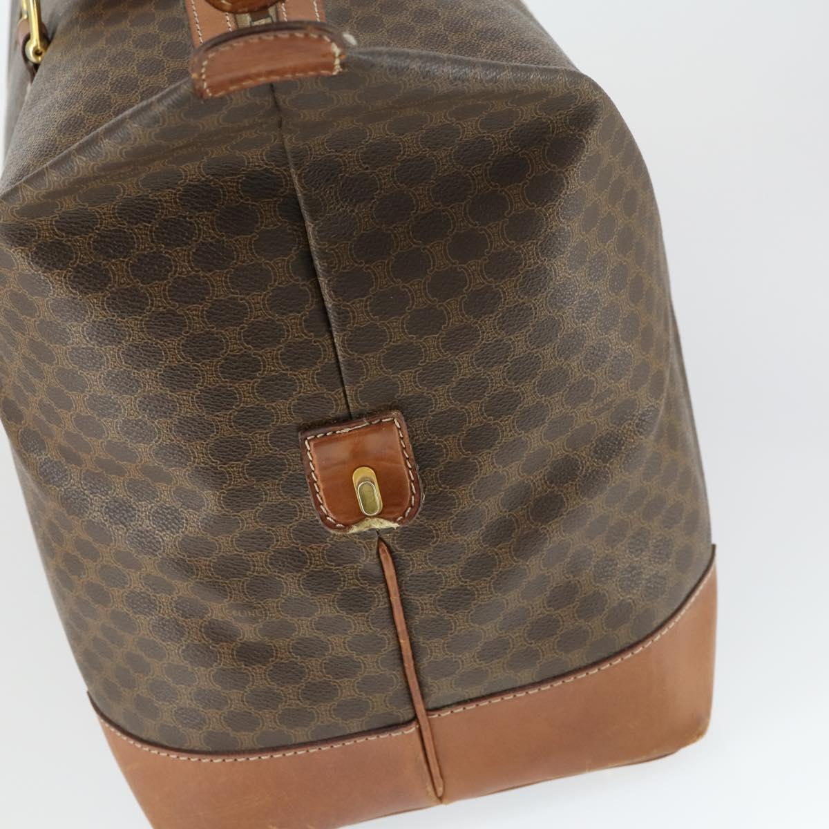 CELINE Macadam Canvas Boston Bag PVC Leather Brown Gold Auth ki6396