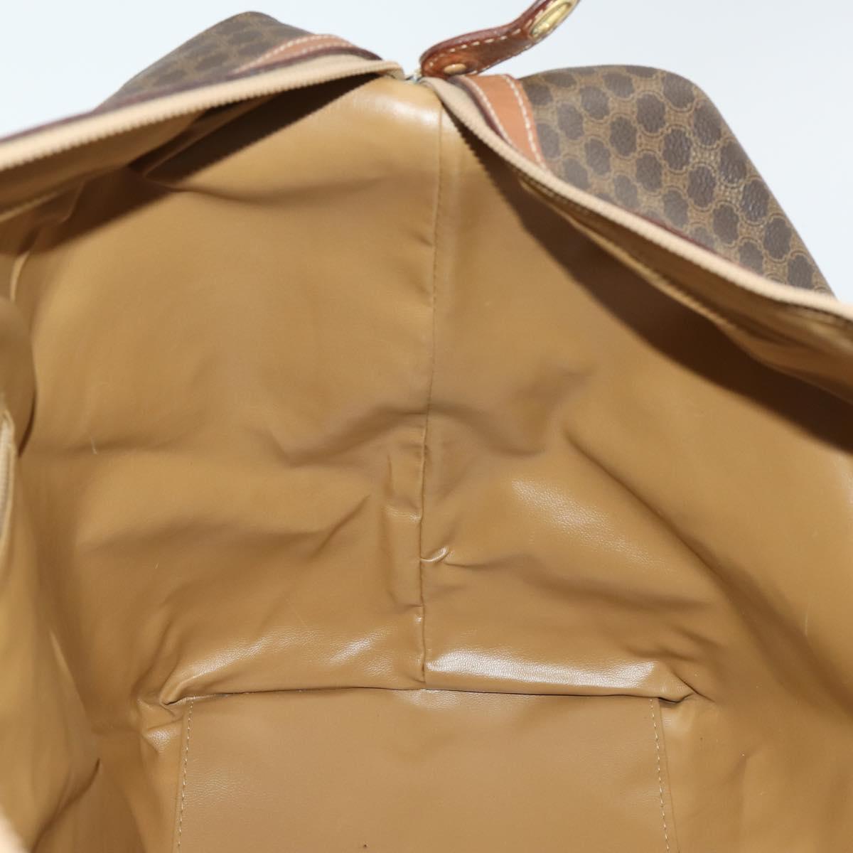 CELINE Macadam Canvas Boston Bag PVC Leather Brown Gold Auth ki6396