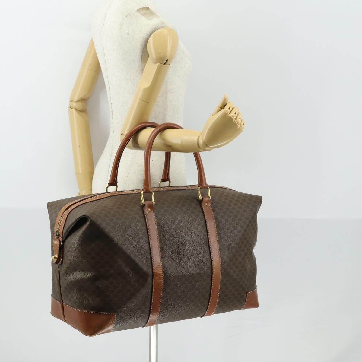 CELINE Macadam Canvas Boston Bag PVC Leather Brown Gold Auth ki6396