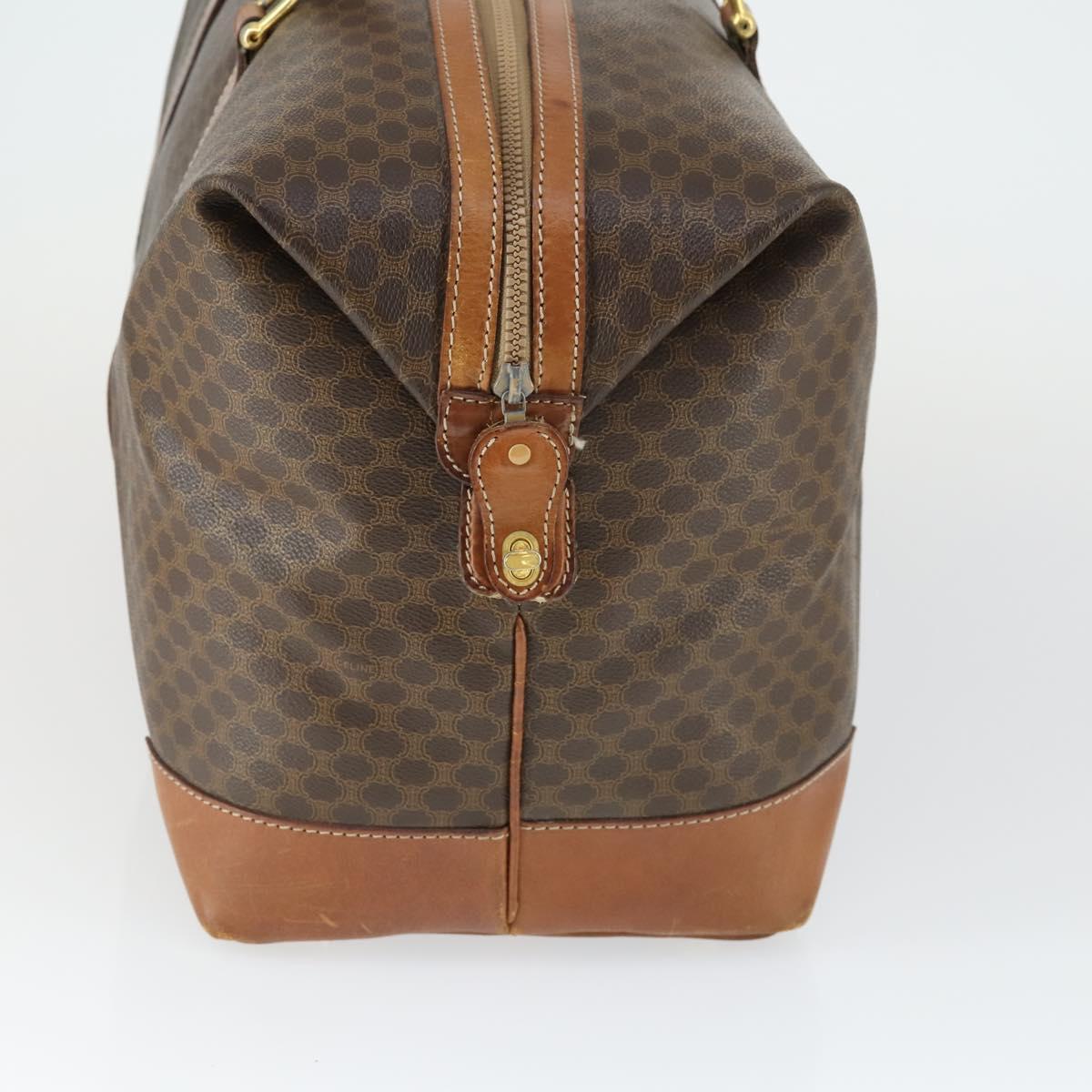 CELINE Macadam Canvas Boston Bag PVC Leather Brown Gold Auth ki6396