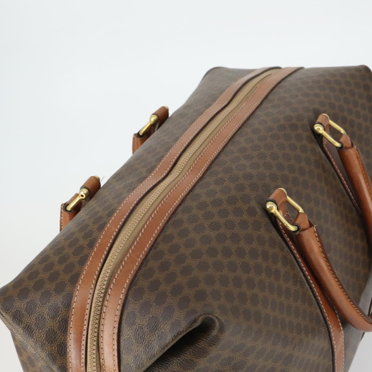 CELINE Macadam Canvas Boston Bag PVC Leather Brown Gold Auth ki6396