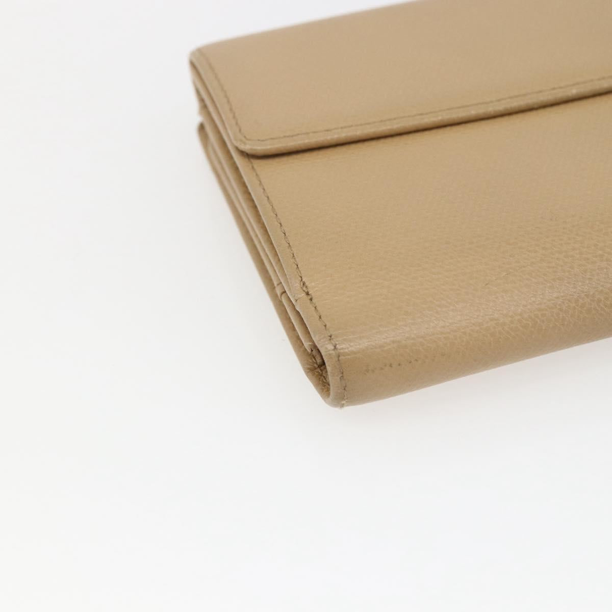 CHANEL COCO Button Long Wallet Leather Beige Gold CC Auth ki6407