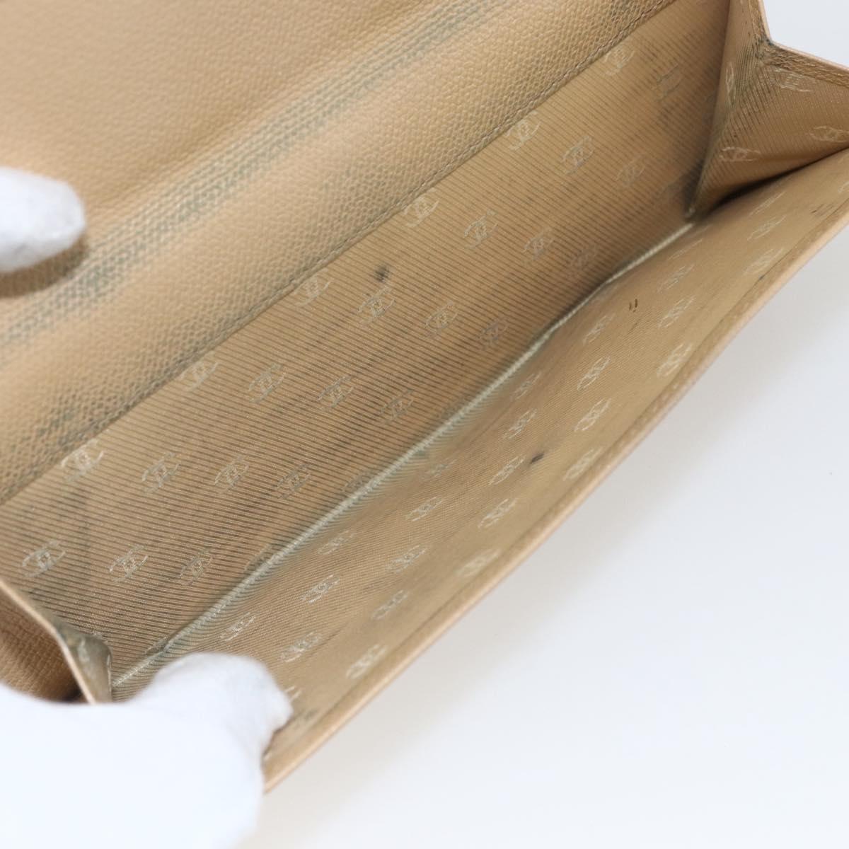 CHANEL COCO Button Long Wallet Leather Beige Gold CC Auth ki6407
