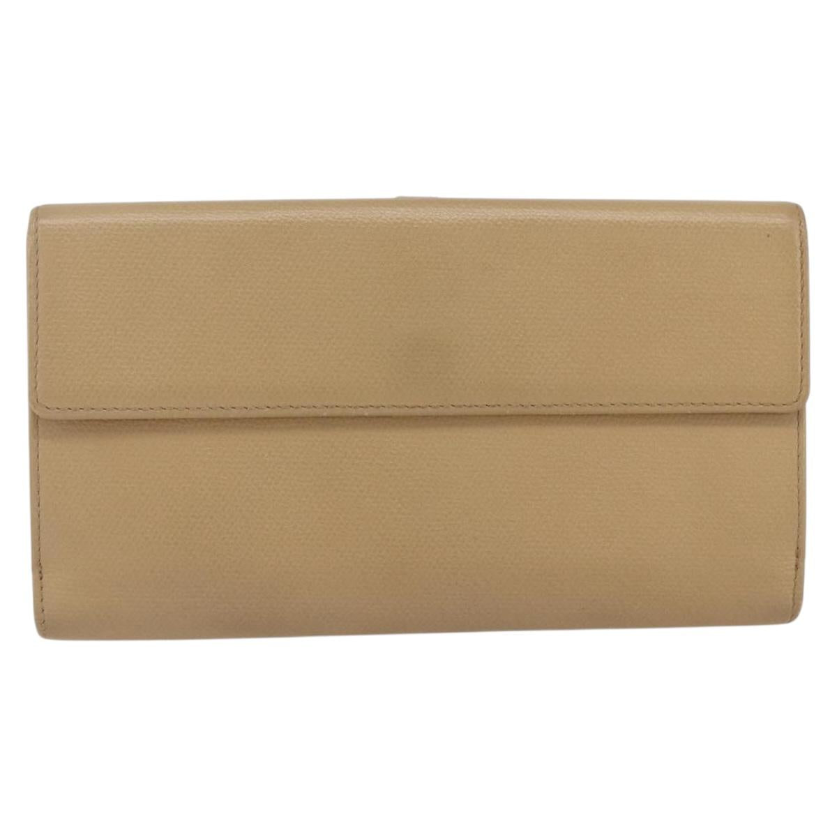 CHANEL COCO Button Long Wallet Leather Beige Gold CC Auth ki6407