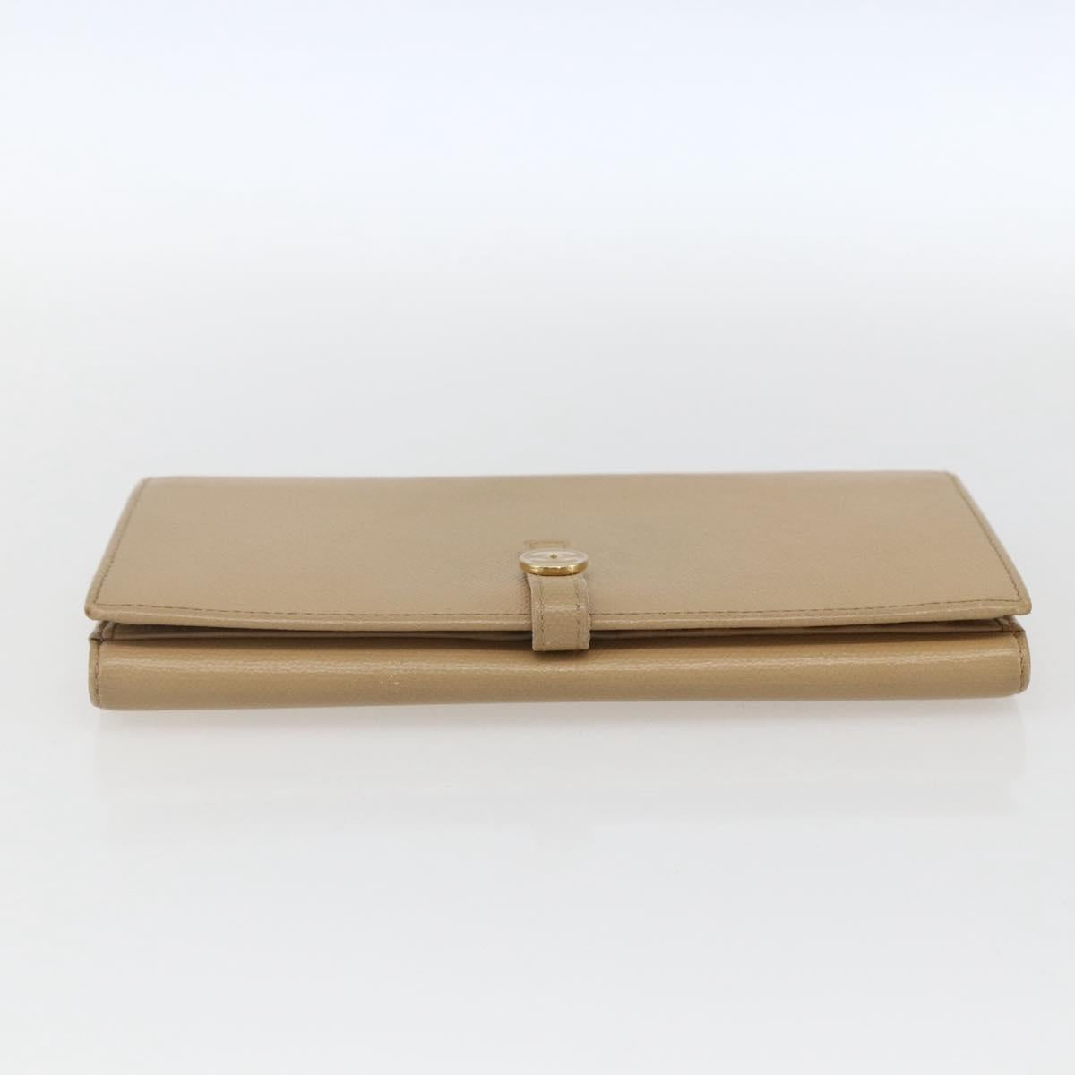 CHANEL COCO Button Long Wallet Leather Beige Gold CC Auth ki6407