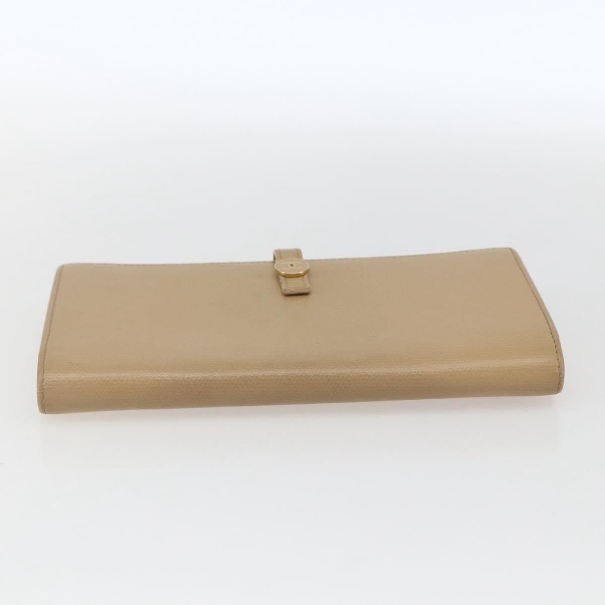 CHANEL COCO Button Long Wallet Leather Beige Gold CC Auth ki6407