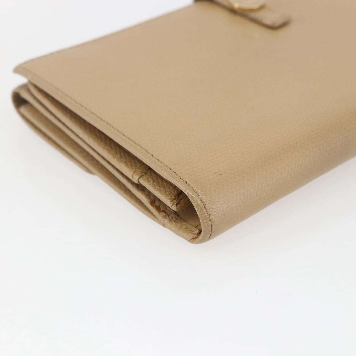 CHANEL COCO Button Long Wallet Leather Beige Gold CC Auth ki6407