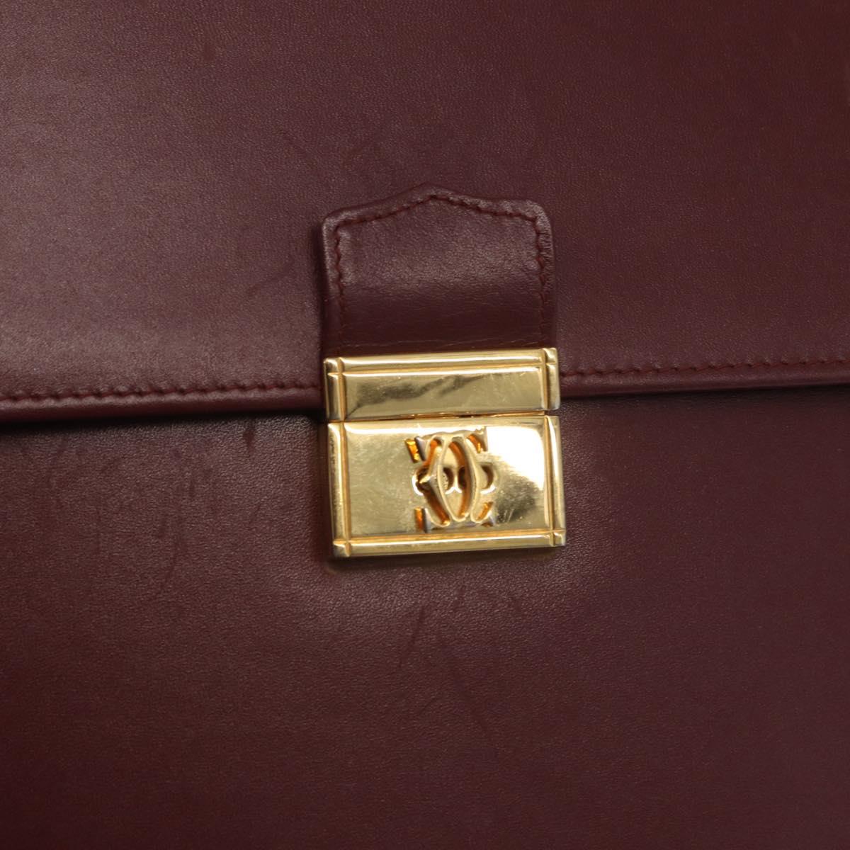 CARTIER Must Line Briefcase Leather Bordeaux Gold Auth ki6416